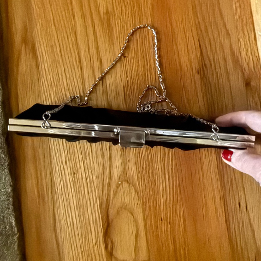 Gunne Sax Jessica McClintock Black Clutch with Silver Hardware Vintage - Picture 5 of 12